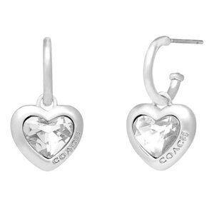 Coach Heart Huggies Earrings Silver Tone NWT